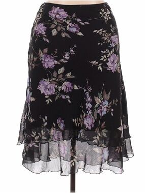 Black Floral High-Low Skirt with Lavender Blooms